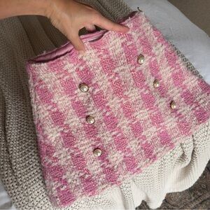 LoveShackFancy Pink and Cream Tweed Mini Gibson Skirt Size 00